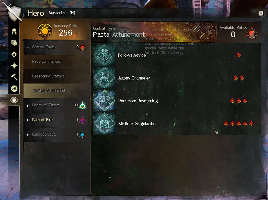 Central Tyria - Fractal Attunement Mastery Ağacı